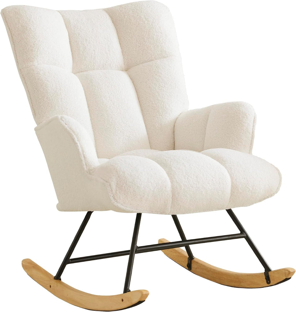 Sillón mecedora de lactancia con reposabrazos, silla de lactancia acolchada, sillón relax para salón y habitación infantil, capacidad de carga hasta 136 kg, color marfil