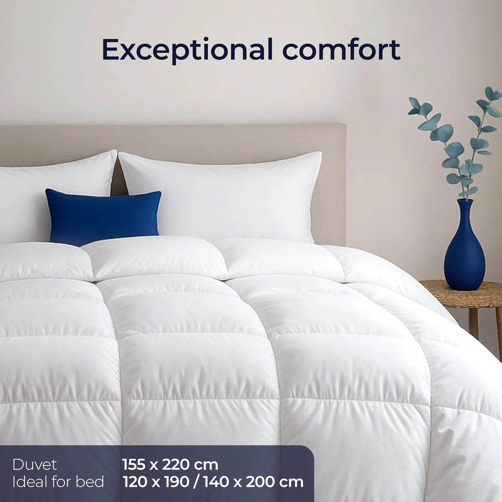 Dreamzie - Kołdra Ultra Comfort 155x220 cm - Kołdra z pierza i puchu kaczego - Podwójna kołdra - 650gsm - Certyfikat Oeko-Tex, RDS i Downpass
