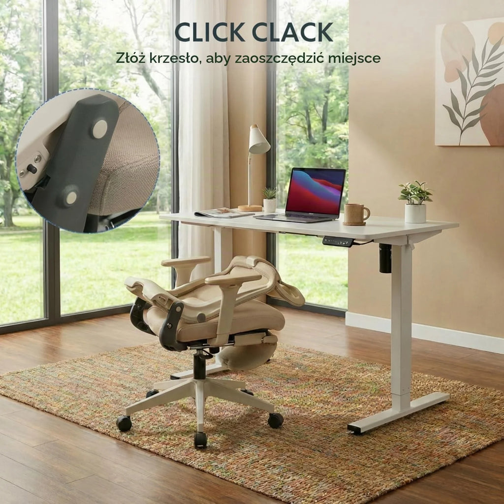 FLEXISPOT Foldex Ergonomiczne Krzesło Biurowe, Składane Krzesło Biurowe do Małych Pomieszczeń z Wsparciem Lędźwiowym, Regulowanymi Podłokietnikami (Biały)