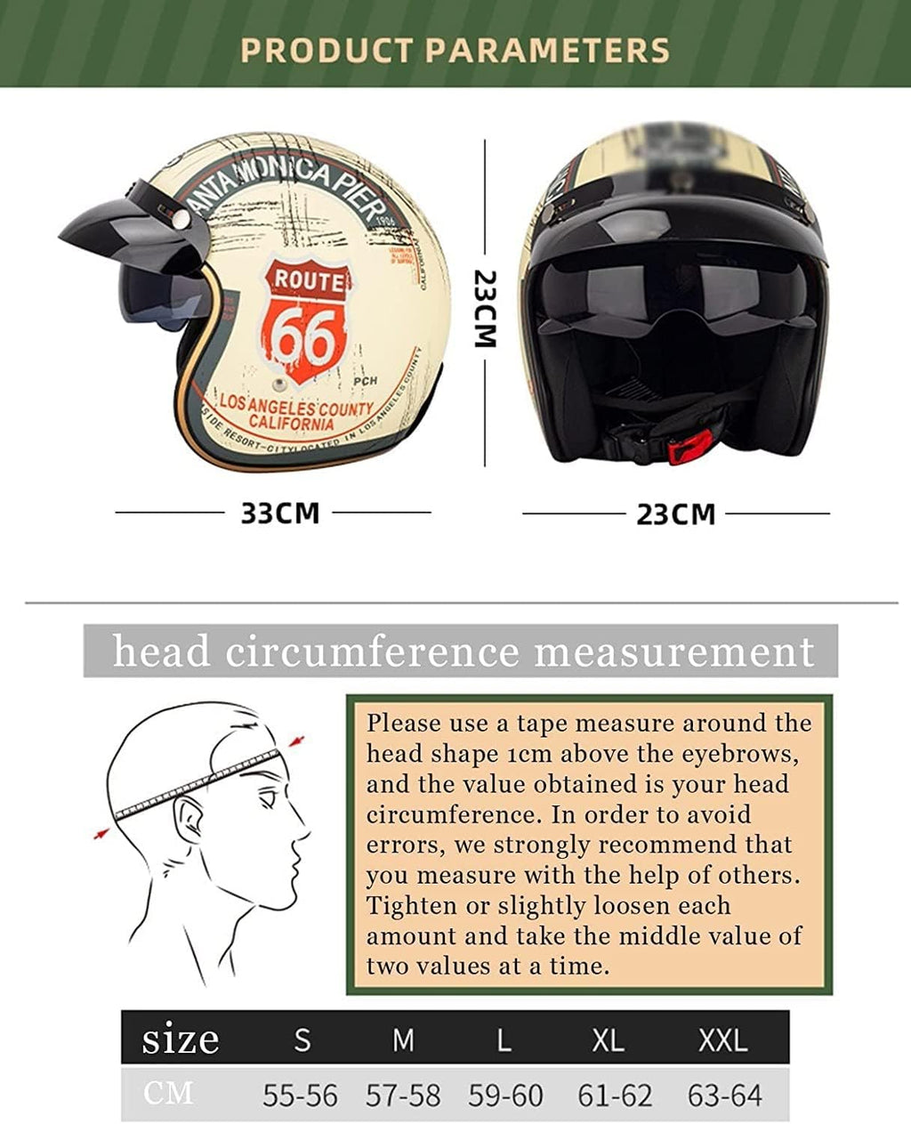 Casco de moto tipo jet vintage con gafas parasol - 3/4 cara abierta con certificación ECE para hombres y mujeres - Retro piloto chopper cruiser biker, M