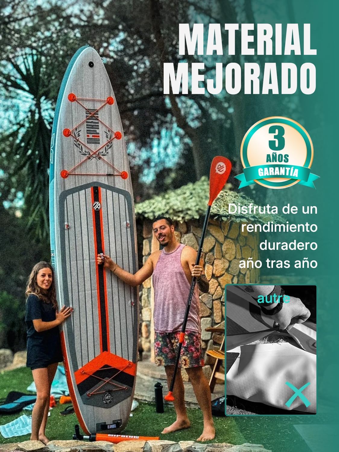 Niphean (Extra Grande) Tabla de Paddle Surf Hinchable para 2+1 Personas/Familia, Paddle Surf con Aleta Equilibrada (Apto para Principiantes), Funda Impermeable, Tabla SUP para Adultos, Regalo