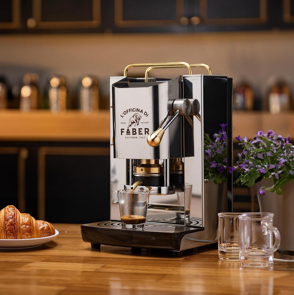 Cafetera Faber PRO Total Deluxe de latón, papel ESE de 44 mm, 1,3 litros, (blanco)