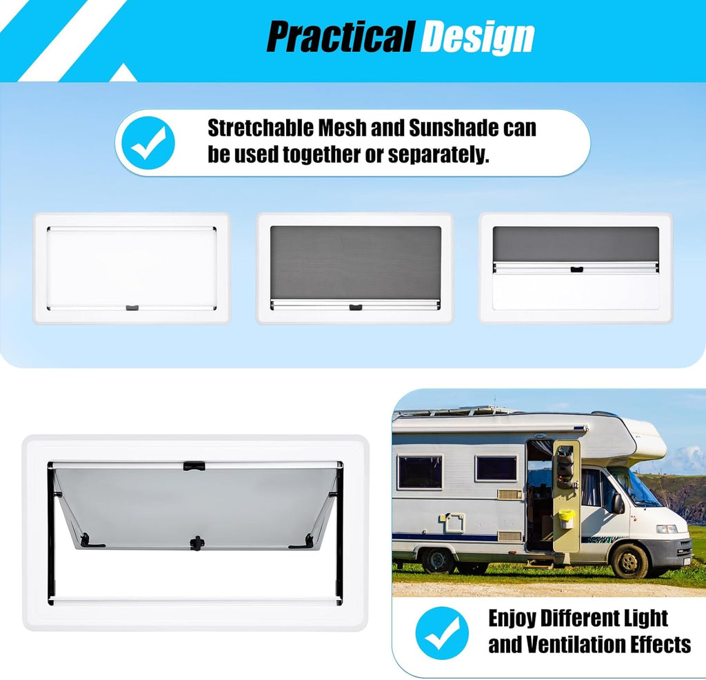 LENDISIY Ventana lateral para autocaravana Ventana abatible 90x50cm Ventana para caravana Ventana de empuje con marco Protección solar y visual para RV Caravana Autocaravana Furgoneta