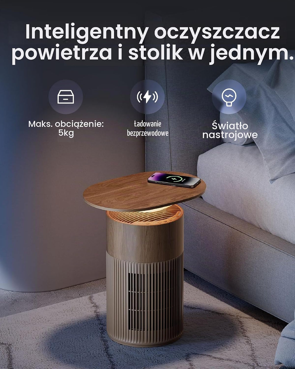 SwitchBot Oczyszczacz powietrza ze sterowaniem za pomocą aplikacji i lampką nocną, CADR 400 m³/h do 83㎡ pokoju, filtr HEPA usuwa 99,97% pleśni, pyłki kurzu, tryb uśpienia 20 dB