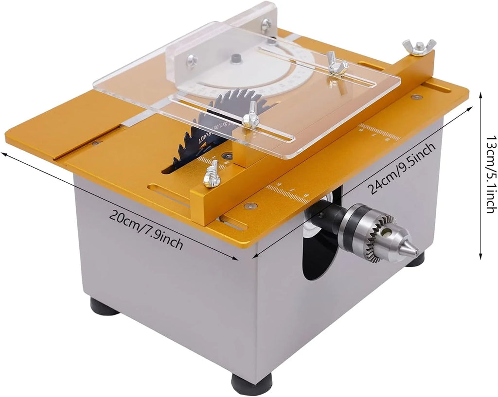 Mini stołowa pilarka tarczowa, mini piła tarczowa z 4 brzeszczotami, 300 W, mała piła stołowa, linijka 0-90°, 9000 obr./min, obróbka PCB: cięcie, szlifowanie i wiele więcej
