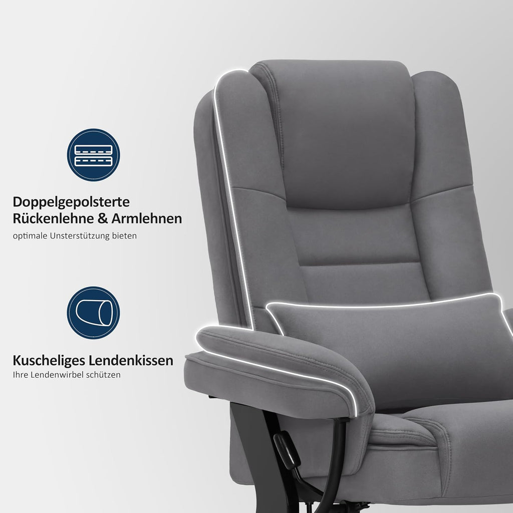 MCombo Sillón relax con función reclinable, sillón de lectura, sillón de TV giratorio 360°, con taburete, cojín y bolsillo lateral, sillón de TV para salón con capacidad de carga de hasta 120 kg, 9099 (microfibra, gris)