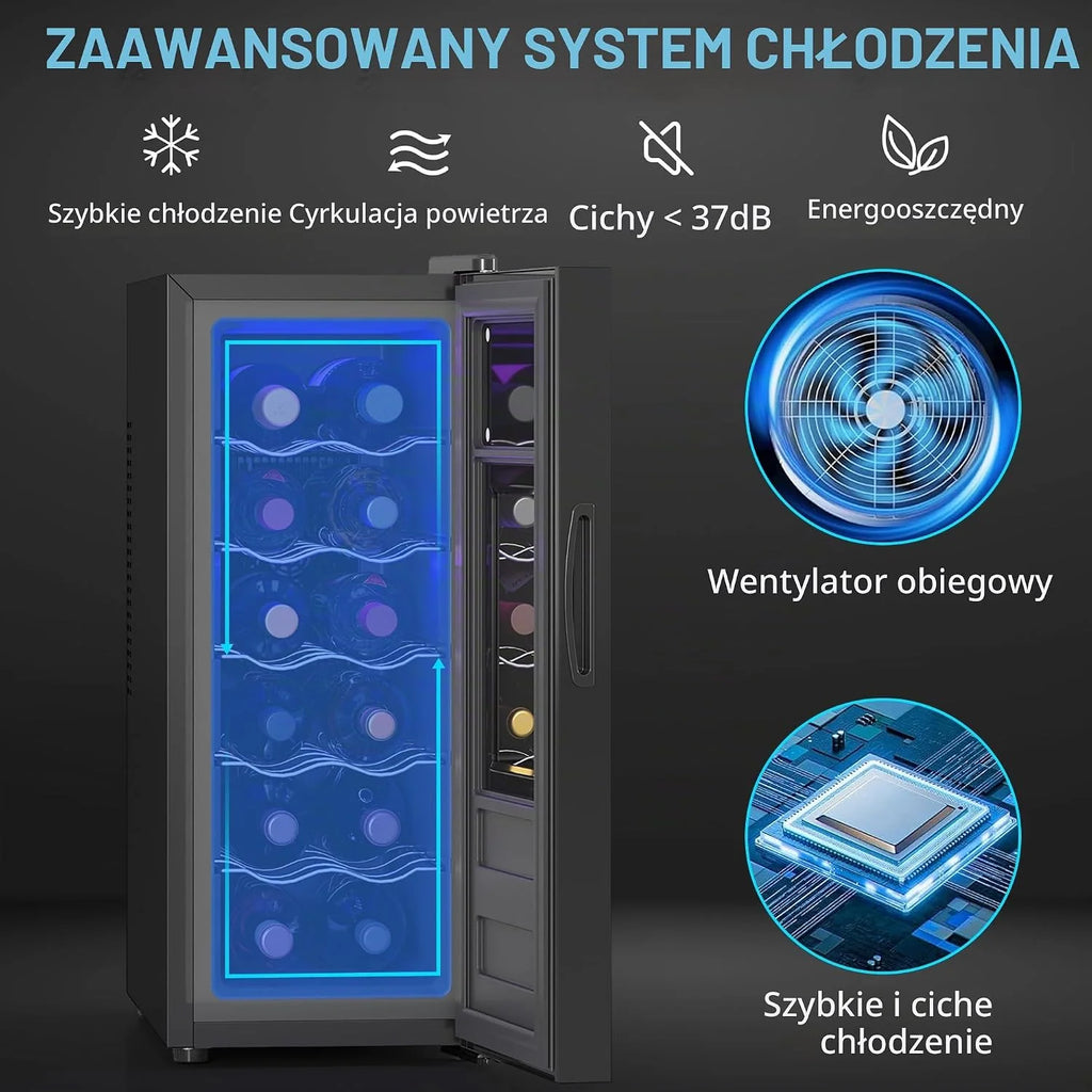 HOMCOM Lodówka na wino kompresorowa 12 butelek 30L 8-18°C Czarny