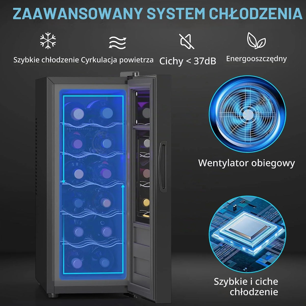 HOMCOM Lodówka na wino kompresorowa 12 butelek 30L 8-18°C Czarny