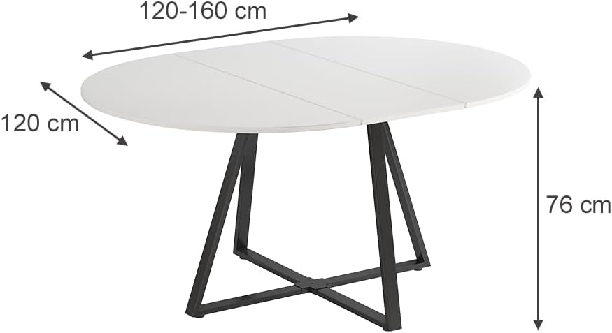 Mesa de comedor Vicco Loyd, blanco/negro, 120 x 120 cm extensible, con función de extensión para un ajuste flexible del tamaño de la mesa