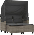 Sofá de jardín de 2 plazas vidaXL con techo y reposapiés, sofá de exterior, muebles de jardín, conjunto de salón para patio, muebles de terraza para dos personas, poliratán gris