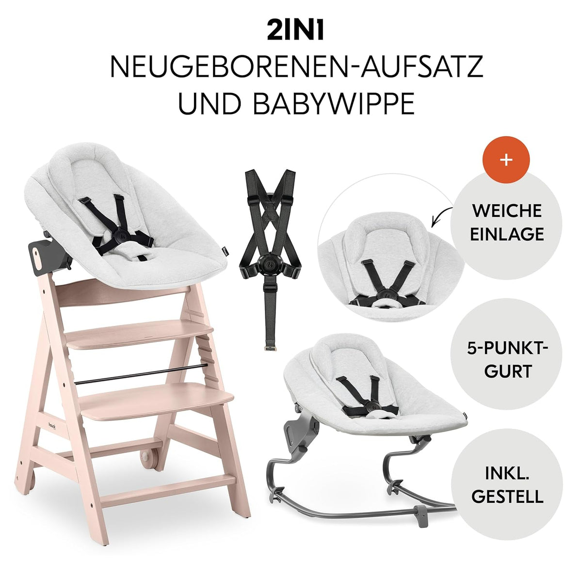 hauck Trona Beta+ Newborn Set Premium Dark Grey - Set de trona para bebé desde el nacimiento con accesorio para recién nacido Bouncer, cojín de asiento y bandeja - Gris oscuro