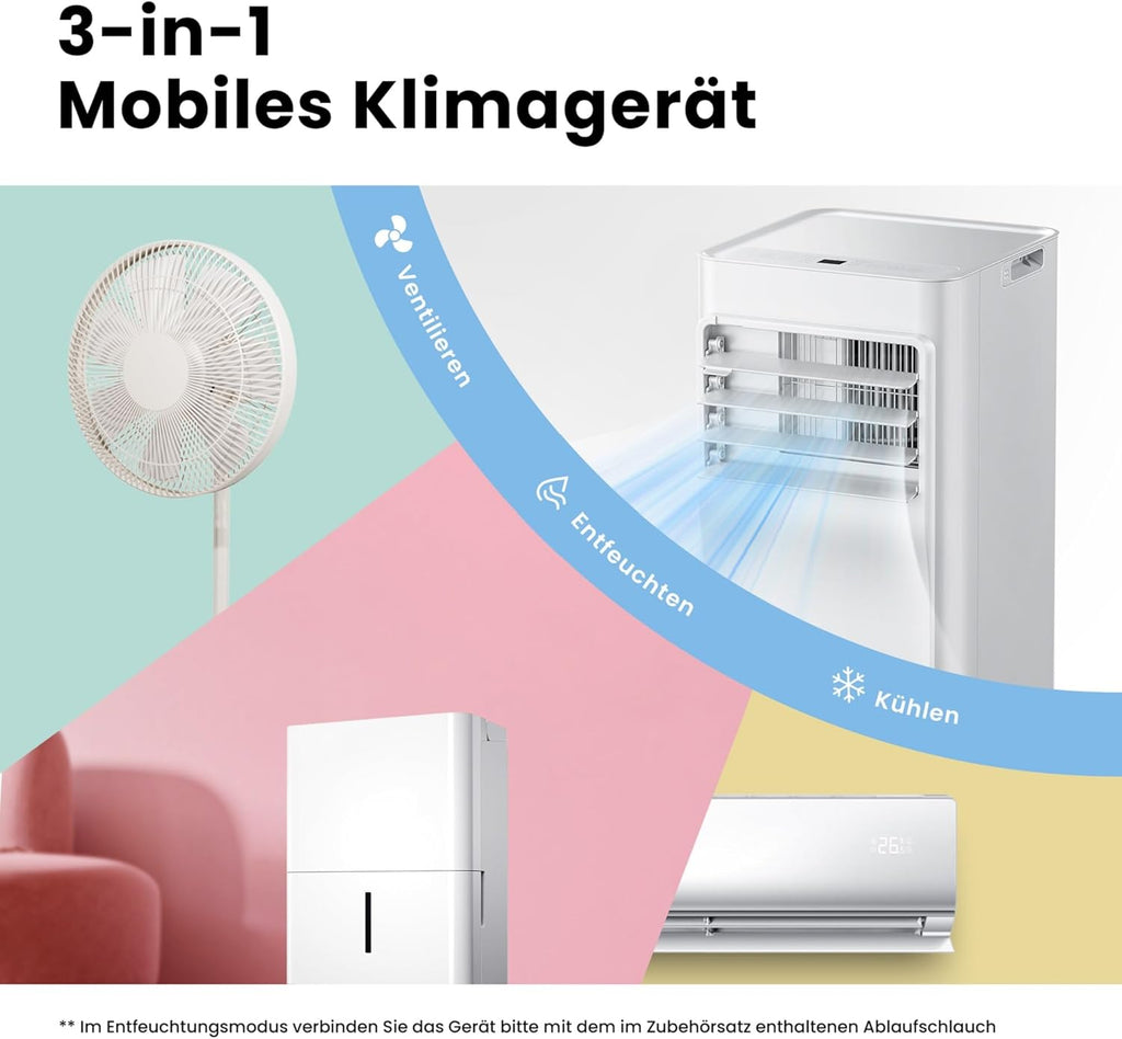 Acondicionador de aire portátil Comfee Breezy Cool Pro 2.0, 7000 BTU 2,0 kW, refrigeración, ventilación y deshumidificación, control por aplicación, para habitaciones de hasta 68 m³ (25 m²), aire acondicionado portátil con manguera de escape.