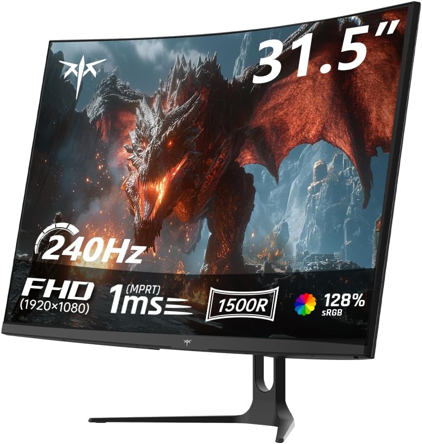 Monitor Gaming Curvo KTC de 32 Pulgadas 240Hz | FHD | 1ms MPRT | Panel VA 1500R | HDR10 | Contraste 5000:1 | AMD FreeSync, Flicker-Free | sRGB 128% Gama de Colores Amplia | HDMI/DP | VESA | H32C5