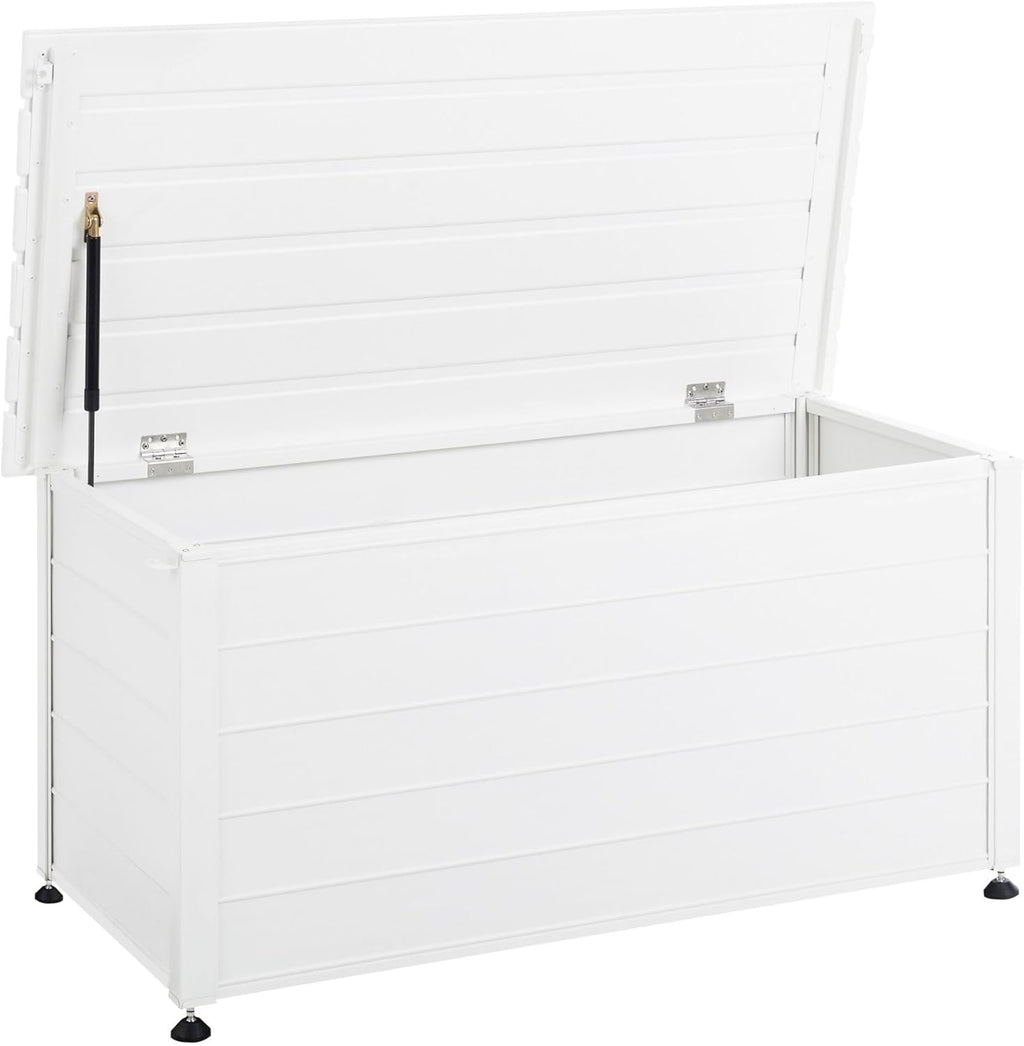 Baúl de jardín Beliani 330L aluminio blanco impermeable, arcón para cojines, caja de almacenaje Campalto