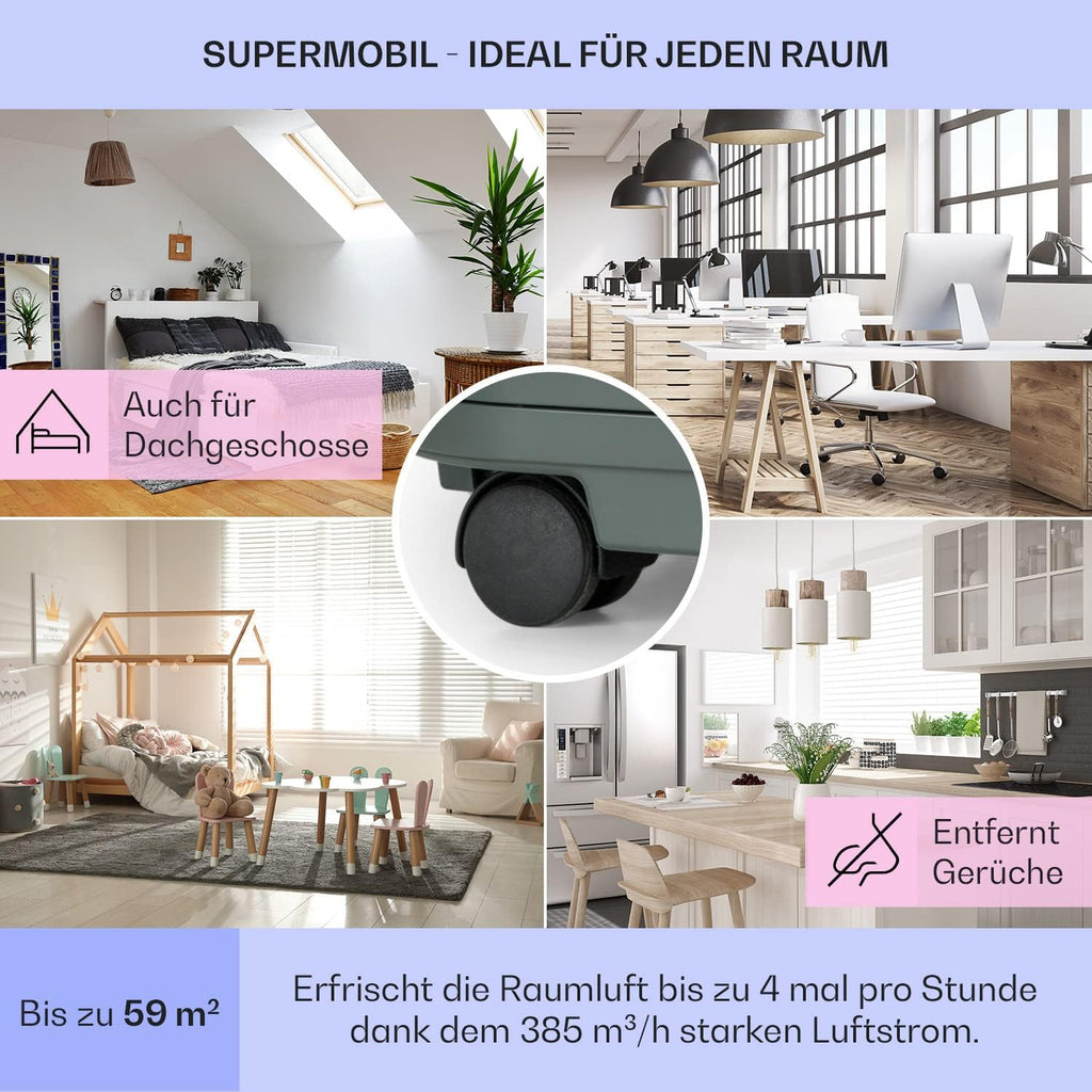 Acondicionador de aire portátil Klarstein con manguera de escape, unidad de climatización 5 en 1, ventilador, deshumidificador, purificador de aire y modo nocturno, control por aplicación, pequeño y portátil, para hogar y oficina, 12000 BTU