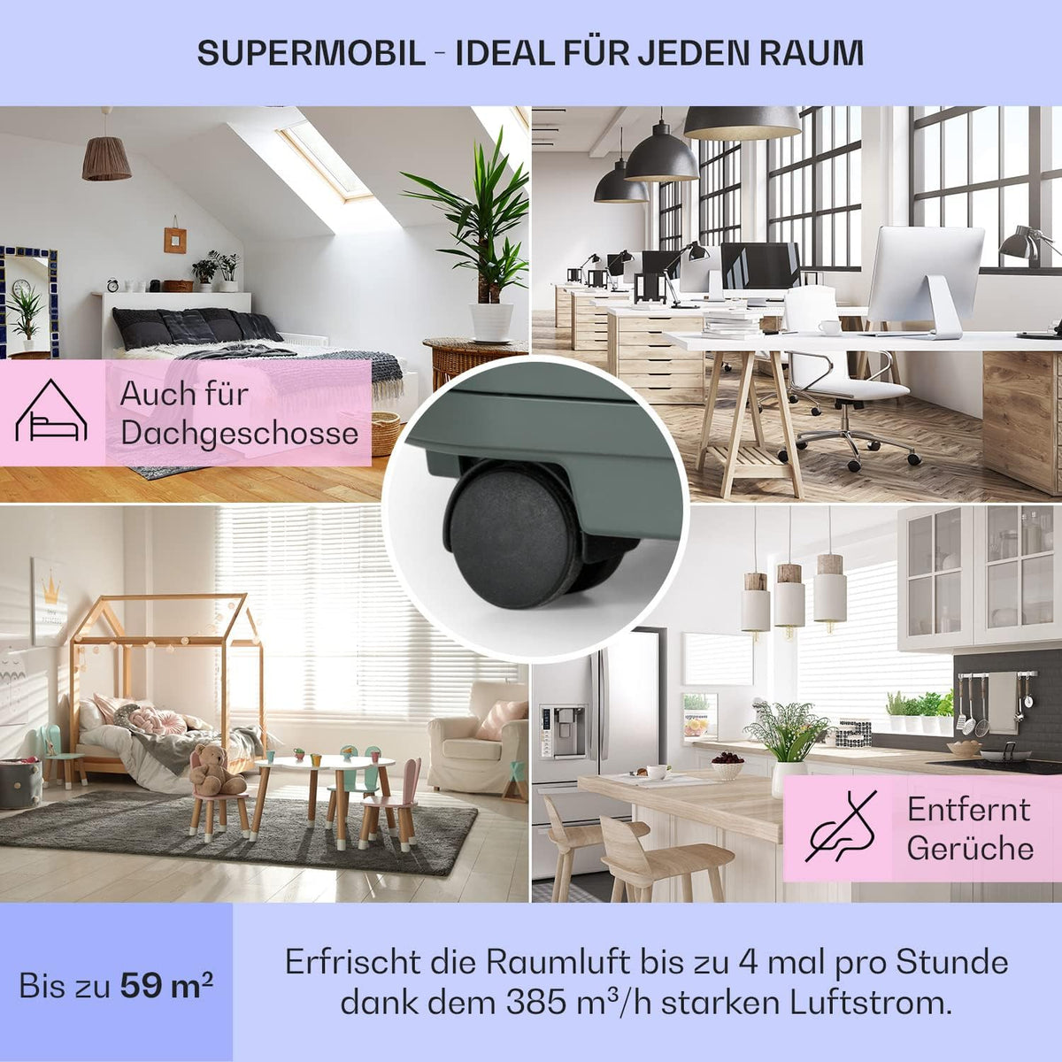 Acondicionador de aire portátil Klarstein con manguera de escape, unidad de climatización 5 en 1, ventilador, deshumidificador, purificador de aire y modo nocturno, control por aplicación, pequeño y portátil, para hogar y oficina, 12000 BTU