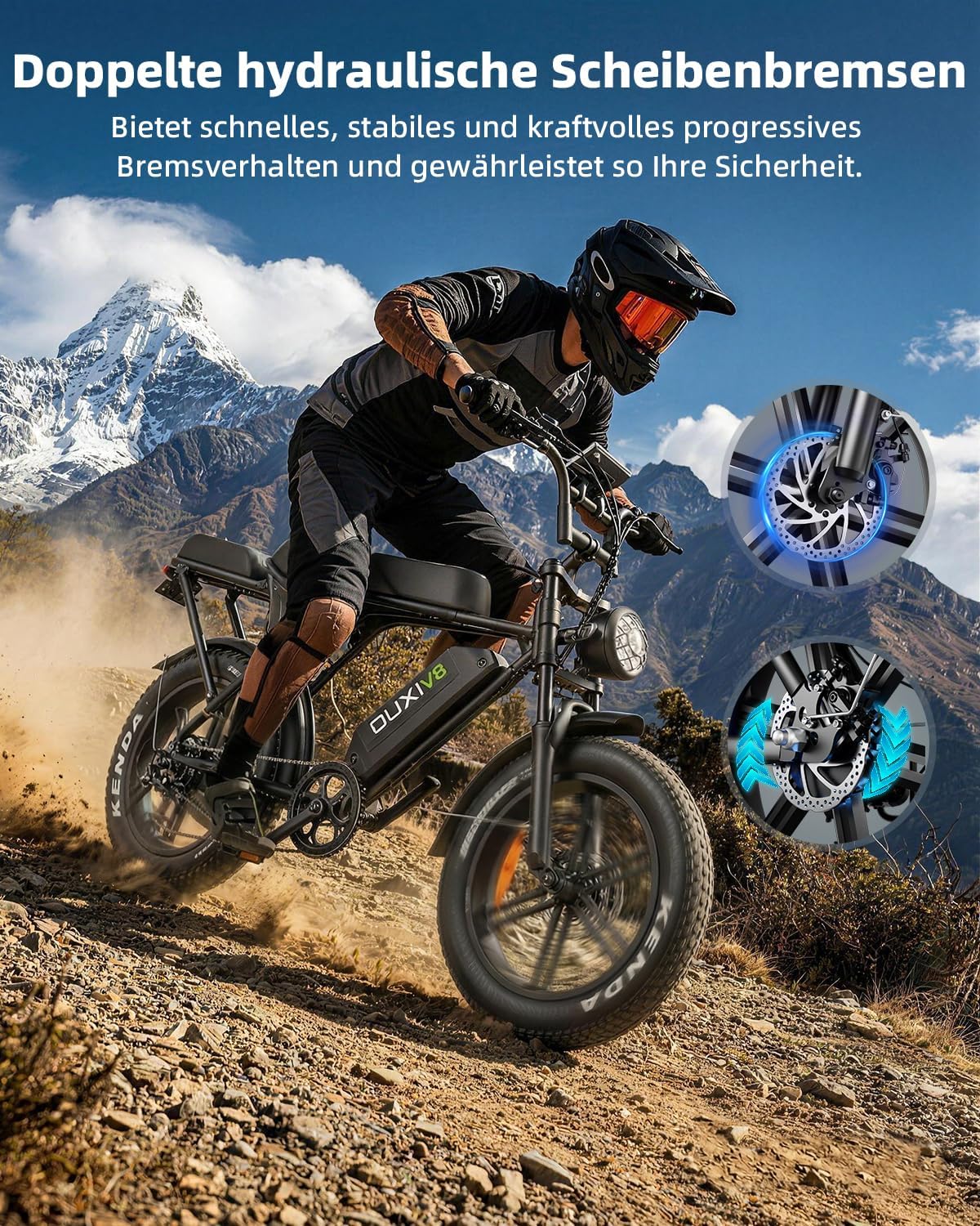 Bicicleta eléctrica OUXI de 250W, Fatbike de 20" x 4.0, frenos de disco hidráulicos, desbloqueo NFC, 60Nm de par, portaequipajes delantero y trasero