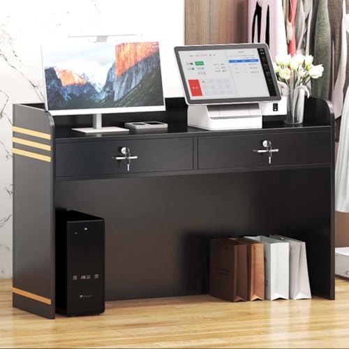 Mostrador de recepción moderno con 2 cajones con cerradura, mesa de caja para comercios, cajeros, recepción, muebles de oficina elegantes para espacios profesionales