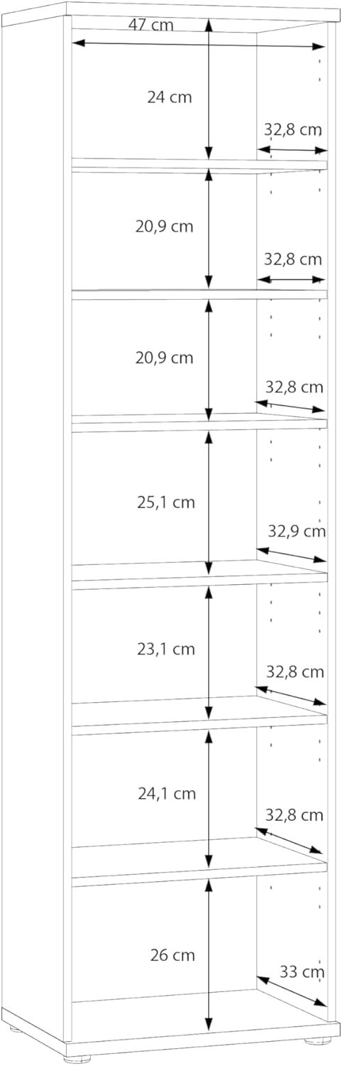 FORTE NET106 Armario 50, zapatero, armario ropero, trastero, armario de puertas batientes, 1 puerta con estantes, espejo, acabado de madera: roble artesano, 50 cm de ancho x 180 cm de alto x 35 cm de fondo