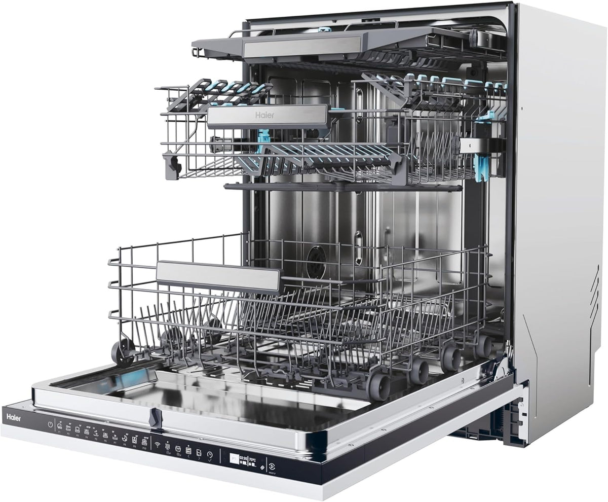 Haier I-PRO Shine SERIE 6 | XI 4A4M4PB / Lavavajillas totalmente integrable 60 cm / 14 cubiertos / función Wi-Fi / tercera bandeja / resultados de limpieza y secado mejorados