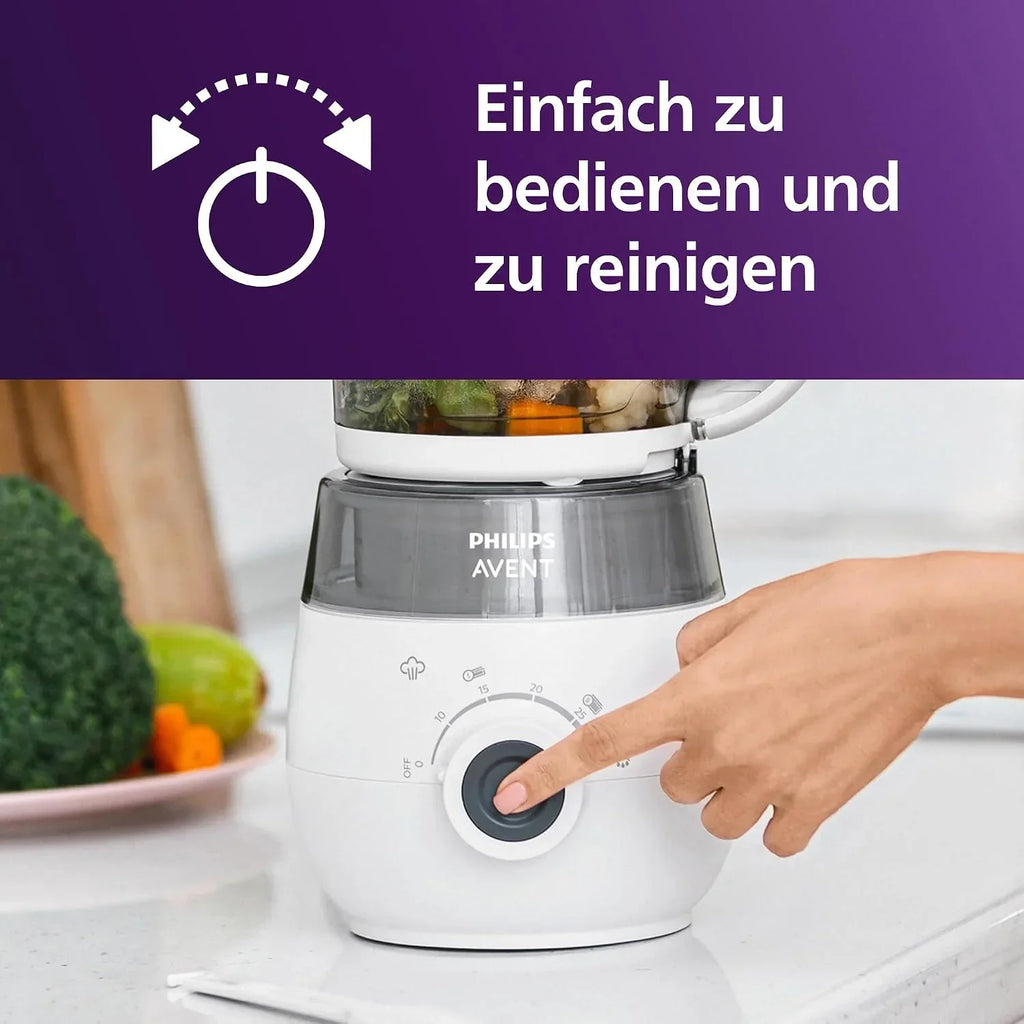 Robot de cocina 4 en 1 SCF883/01 con vaporera y batidora, 400 W, para cocinar al vapor, triturar, descongelar y calentar alimentos infantiles