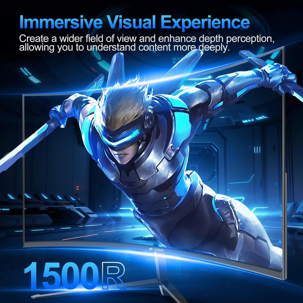 Monitor Gaming CRUA de 27 pulgadas y 100Hz, monitor de PC curvo Full HD 1080P 1500R sin bordes con FreeSync y tecnología de cuidado ocular, compatible con VESA