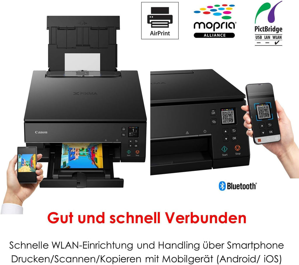 Impresora multifunción de inyección de tinta a color Canon PIXMA TS6350a DIN A4 (impresora fotográfica, escáner, copiadora, OLED, 4.800x1.200 ppp, USB, WLAN, 5 tintas independientes, impresión a doble cara, 2 bandejas de papel), negro