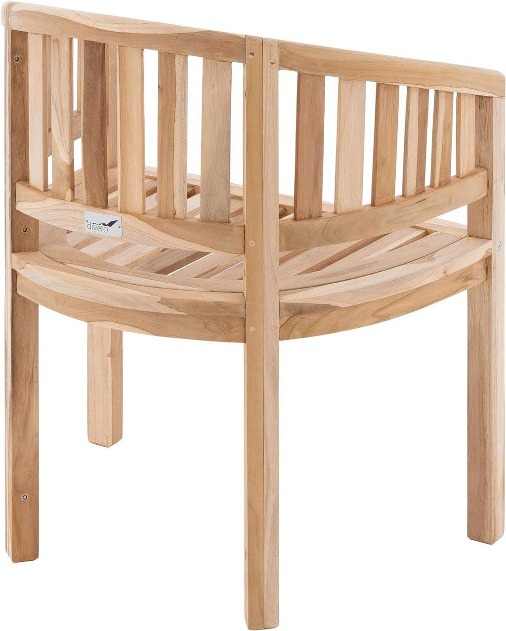 Silla de banano DIVERO Miami curva de madera de teca, sin tratar – Hecha totalmente a mano – Color: marrón natural