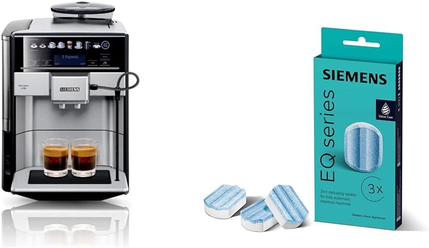 Cafetera superautomática SIEMENS EQ6 plus s700 TE657503DE, para una gran variedad de especialidades de café, boquilla para espuma de leche, molinillo de cerámica, función de doble taza, antical, limpieza automática por vapor, 1500 W, acero inoxidable