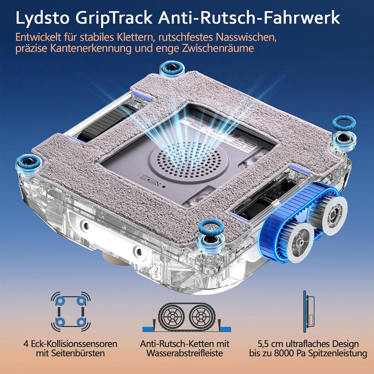Robot limpiacristales Lydsto WL07 Max con función de pulverización, compacto, cuatro boquillas de agua ultrasónicas, limpieza de esquinas, limpiacristales eléctrico de 8000 Pa, depósito de 110 ml, 4 modos de limpieza (blanco)