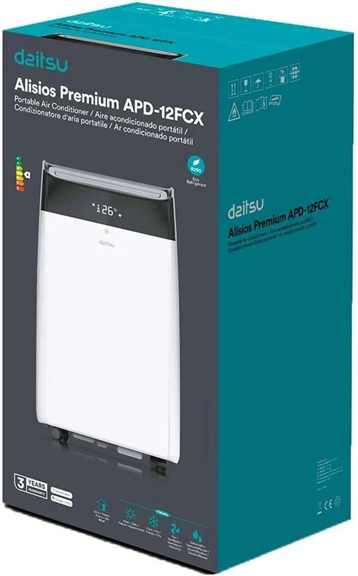 Daitsu - Aire Acondicionado Portátil Frío, Calor, Deshumidificador y Ventilador | 4 en 1 | Alisios Premium APD12FCX | Compacto y Silencioso | Mando a Distancia | Para Hogar u Oficina hasta 30 m²