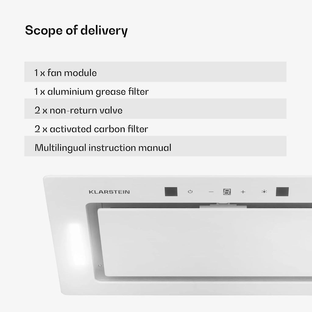 Klarstein Okap kuchenny, Okap wyciągowy/z recyrkulacją, z filtrem, Oświetlenie LED i panel dotykowy, Cichy z przepływem 446 m³/h, Wydajny ze stali nierdzewnej