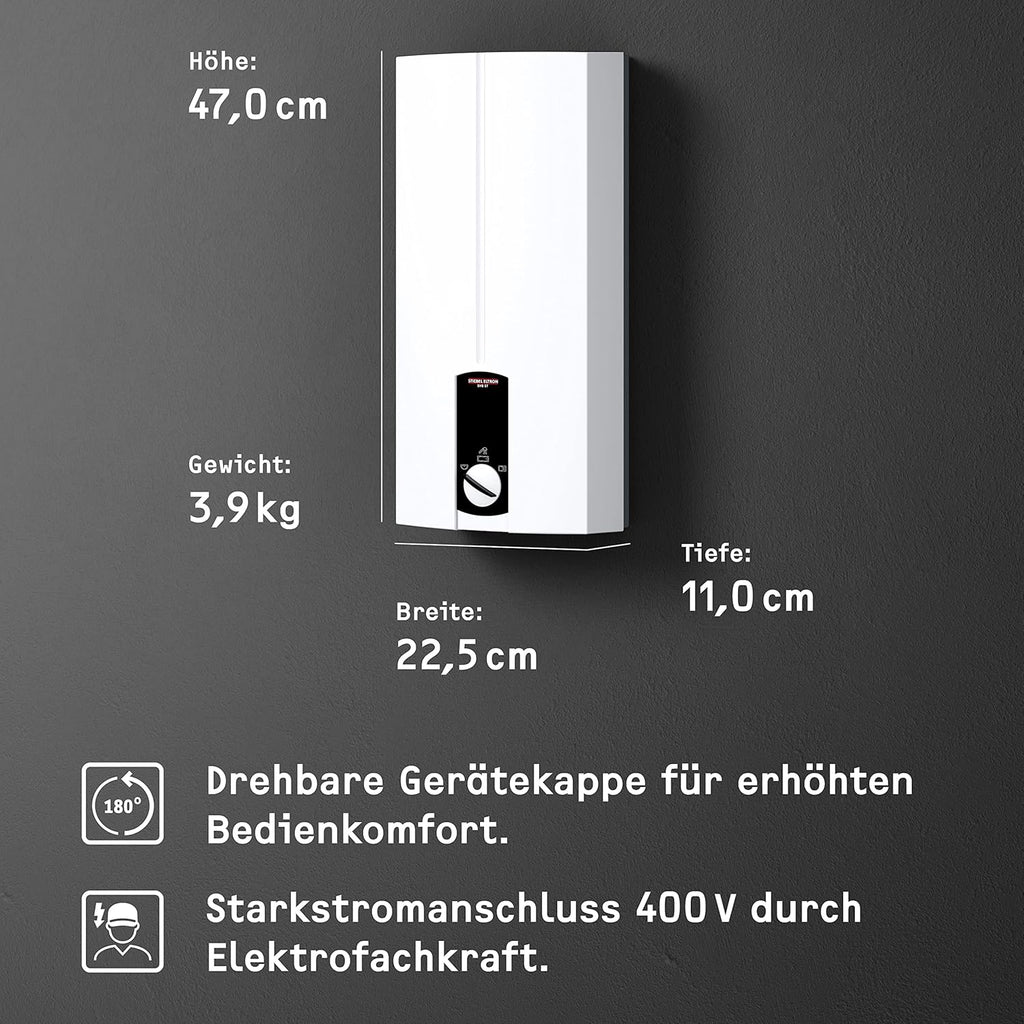 Calentador de agua instantáneo con control electrónico STIEBEL ELTRON DHB 18 ST, 18 kW, resistente a la presión, 3 símbolos de aplicación, 227608