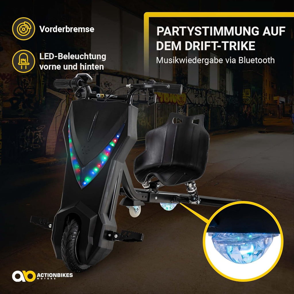 Actionbikes Motors Patinete Eléctrico Infantil para Derrapes | Motor de 𝟐𝟓𝟎 W - Carrito de Derrape 360° - 3 Niveles de Velocidad - Iluminación LED - Asiento Ajustable - Bluetooth - Kart de Derrape - Coche de Derrape (Space Purple)