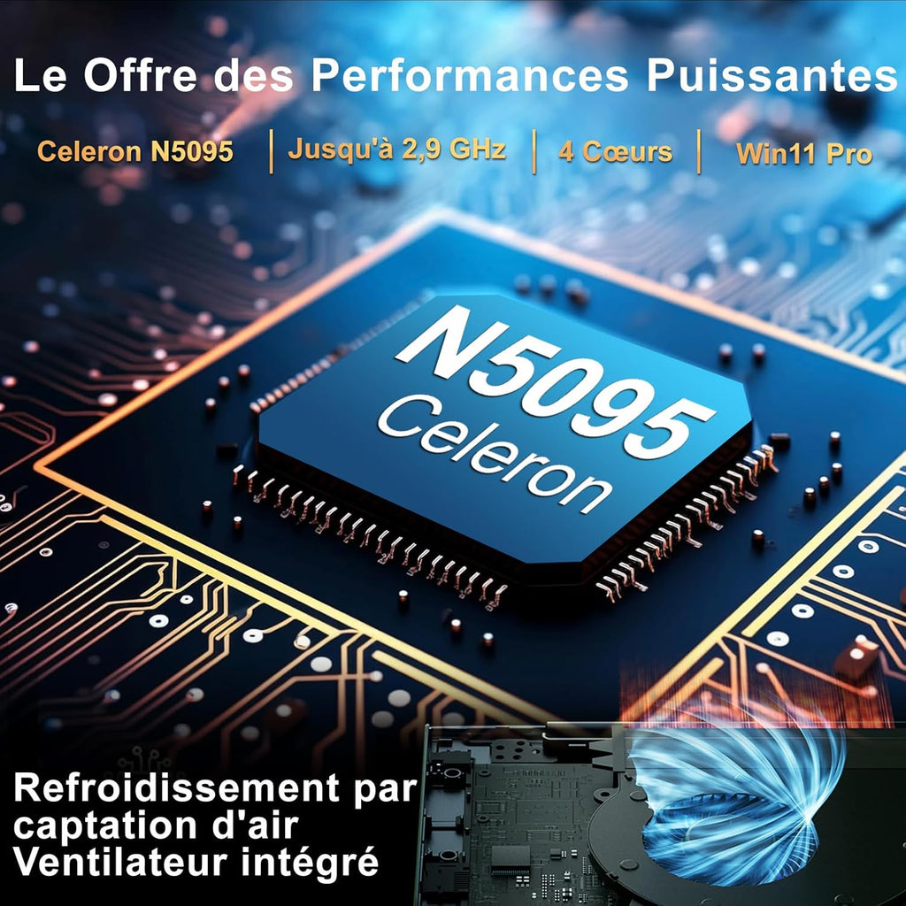 Portátil Ruzava de 15,6 pulgadas Celeron N5095 Win11 Pro 8GB RAM 256GB SSD Expansión 1TB 5G WiFi 1920x1080 FHD con ratón inalámbrico, teclado QWERTY con membrana de teclado AZERTY - Gris