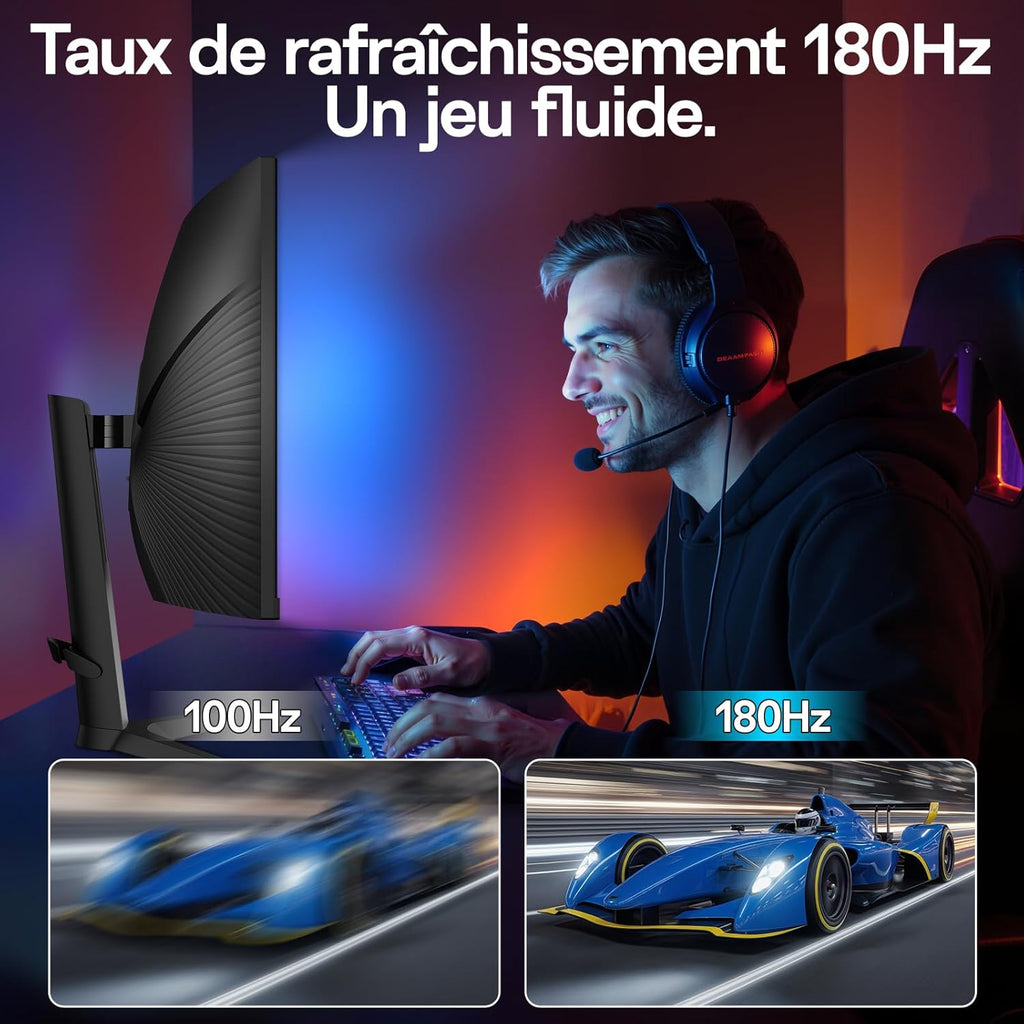 Monitor Gaming Curvo KOORUI de 34 pulgadas, Panel VA WQHD 3440x1440, 180Hz, HDR400, 99% sRGB, 2xHDMI 2.0 y DP 1.4, Altura ajustable de 110 mm, Negro