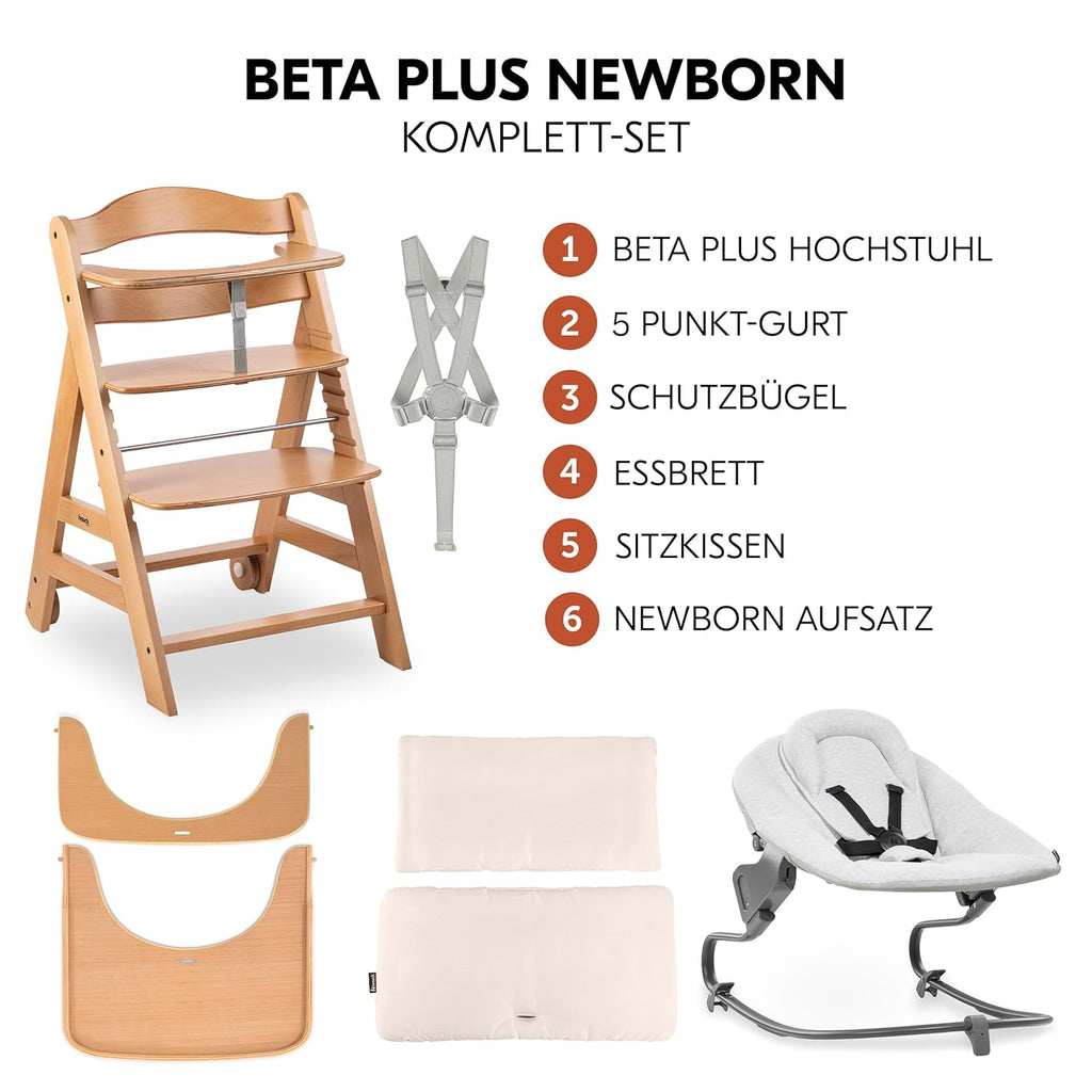 hauck Trona Beta+ Newborn Set Premium Dark Grey - Set de trona para bebé desde el nacimiento con accesorio para recién nacido Bouncer, cojín de asiento y bandeja - Gris oscuro