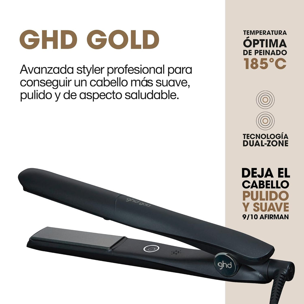 ghd Gold - Plancha de pelo profesional para un cabello liso y brillante - Para todo tipo de cabello - Color negro, (Enchufe europeo)