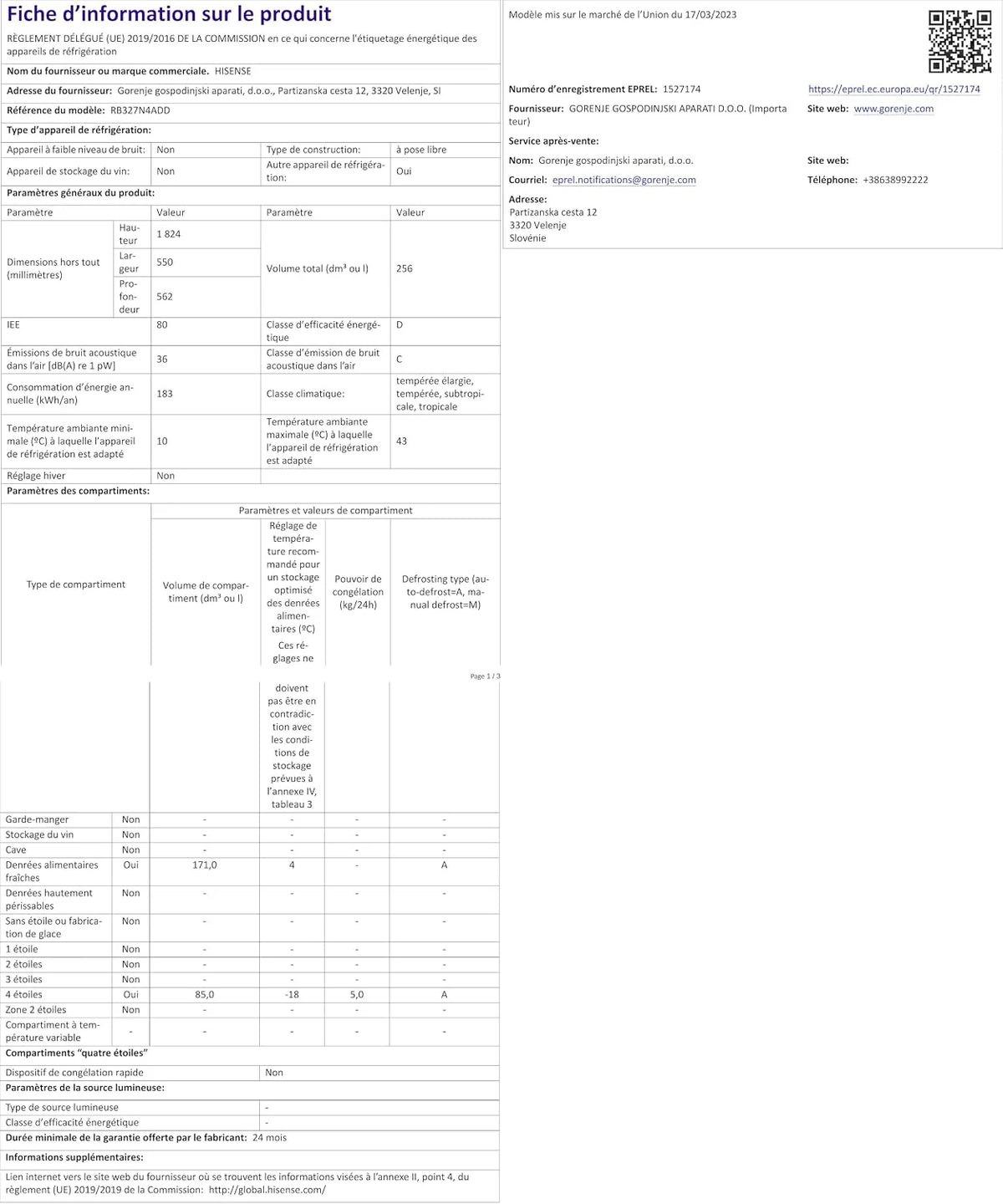 Hisense RB327N4ADD lodówko-zamrażarka, EEK D, Total NoFrost, wymienny ogranicznik drzwi, kratka na butelki, pojemność lodówki 171 l, 85 litrów, Inox Look