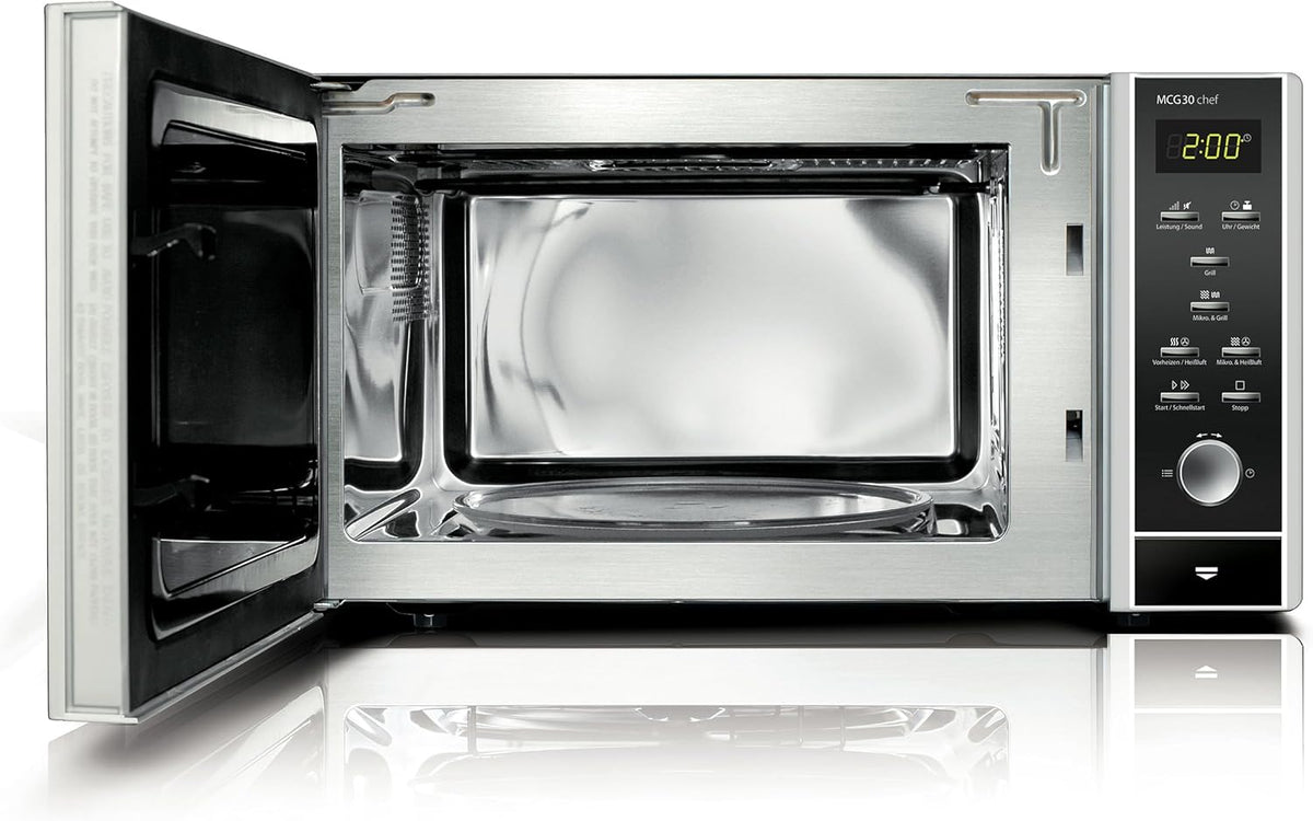 CASO MCG30 Ceramic Chef Ganador del test Haus & Garten, microondas 3 en 1 con grill + convección 2100W 30L, base de vidrio de borosilicato, función de horno hasta 200°C