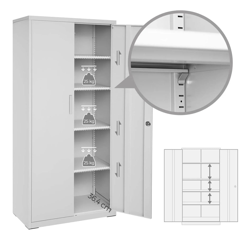 Armario archivador SONGMICS con puertas dobles y cerradura, 5 niveles y estantes ajustables, 80 x 40 x 180 cm