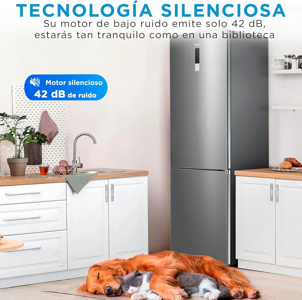 Frigorífico Combi No Frost Midea | 60 cm de ancho x 188 cm de alto | Inox | Nevera de libre instalación, 224 L + 86 L de congelador - Refrigerador de bajo consumo con congelador vertical