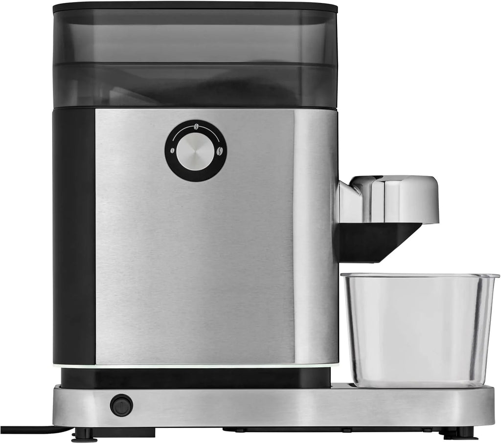 WMF Lumero elektryczny młynek do espresso 150 W, przyciski dotykowe LED, 40 stopni mielenia, pojemnik na kawę, stal nierdzewna Cromargan matowa
