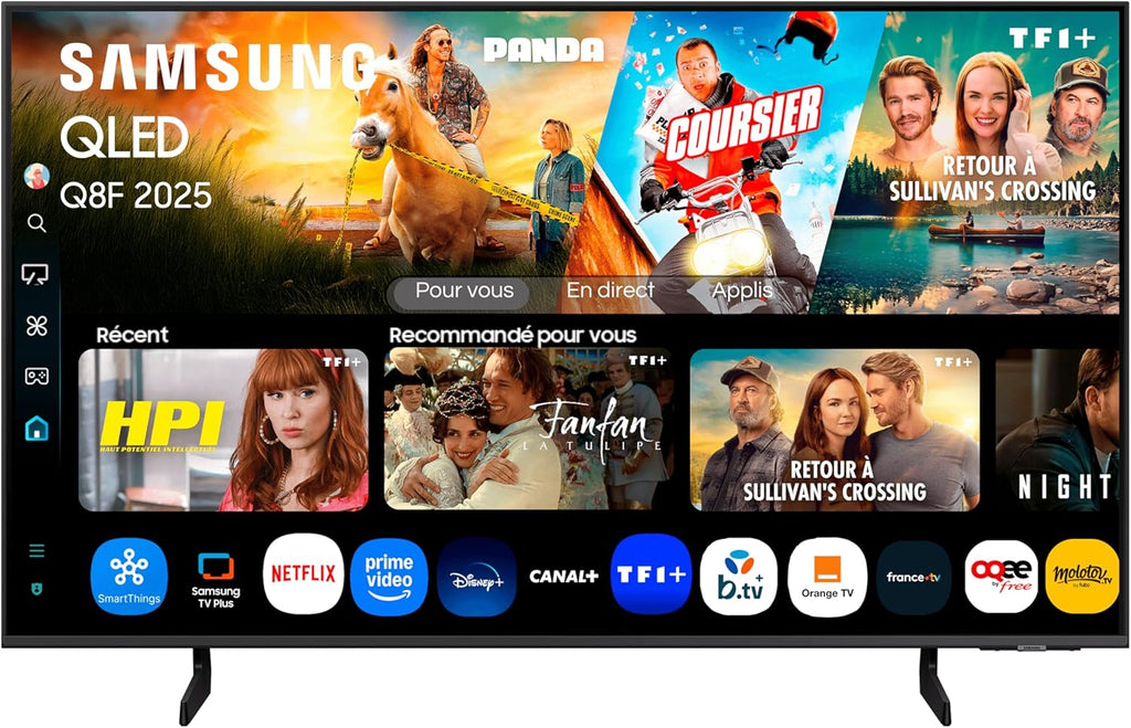 Samsung TV AI 43 pulgadas QLED 43Q8F 4K Smart TV, puntos cuánticos, procesador Q4 AI, WiFi, Airplay, HDR, Q-Symphony, OTS Lite, seguridad Knox, Gaming Hub, Bixby, aplicaciones de operador integradas