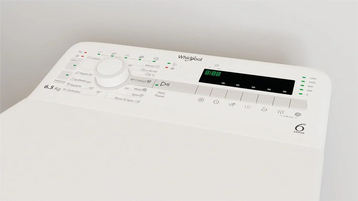Whirlpool - Lavadora de carga superior 6,5 kg TDLR 65230SS EU/N blanco, 1200 rpm, tecnología 6th sense y freshcare, motor universal, eficiencia NEL D