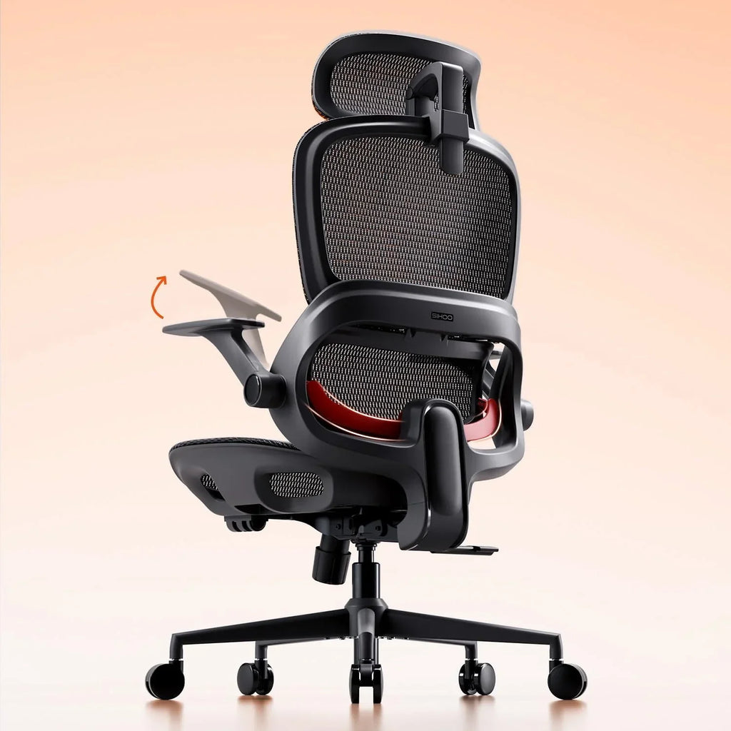 Silla de oficina ergonómica con soporte lumbar ajustable y reposacabezas B100 Lite, inclinación de 90-135°, silla giratoria de malla, 72x70x112 cm