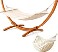 Hamaca con soporte, incluye 2 hamacas, capacidad de carga de 200 kg, dimensiones: 320x120x120 cm, estructura arqueada estable de madera de pino macizo, para jardín, terraza y balcón