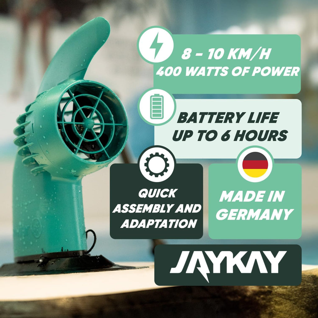 JayKay Sup E-Fin | Aleta eléctrica para tabla de SUP, kayak y windsurf | hasta 6 horas de