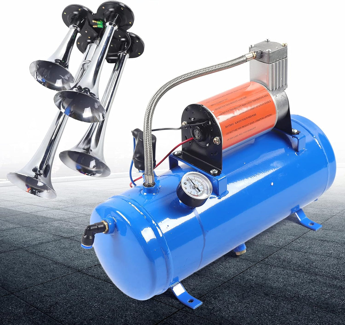 Kit de bocina de aire de 4 trompetas, 6 litros, con compresor de aire de 150 PSI, bocina neumática universal