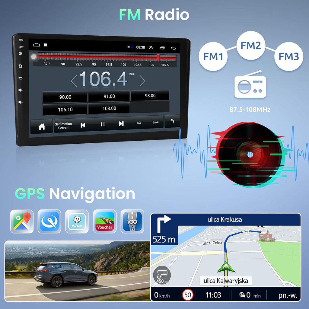 Autoradio GPS Android Podofo para Peugeot 208/2008 2012-2018, Navegador para coche con pantalla táctil de 10", WiFi, Bluetooth, FM, RDS, Mirror Link, USB, Radio de coche, Reproductor estéreo de vídeo